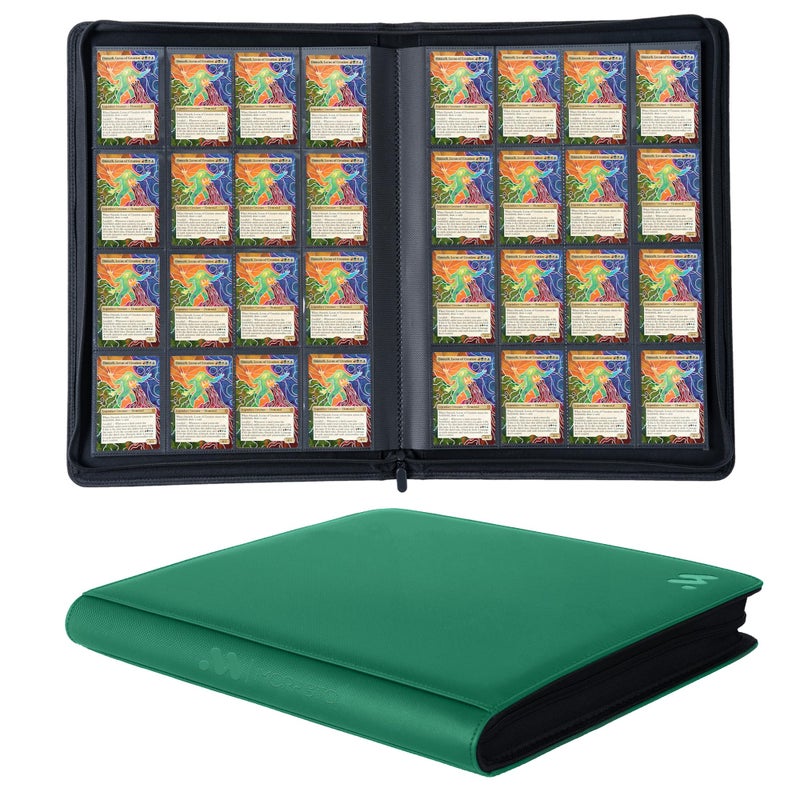 MORABTO Card Binder 16 Pocket,Trading Card Binder Holds up to 1408 Cards with 44 Sleeves,Zipper Card Holder Album Compatible with TCG Card/Game Cards/Sports Card Green - Image 1